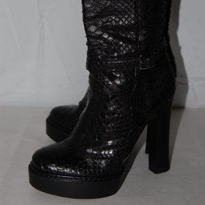 $995❤️ 38/8 Made in ITALY Black Snakeskin Platform High Heel Ankle Boots Bootie